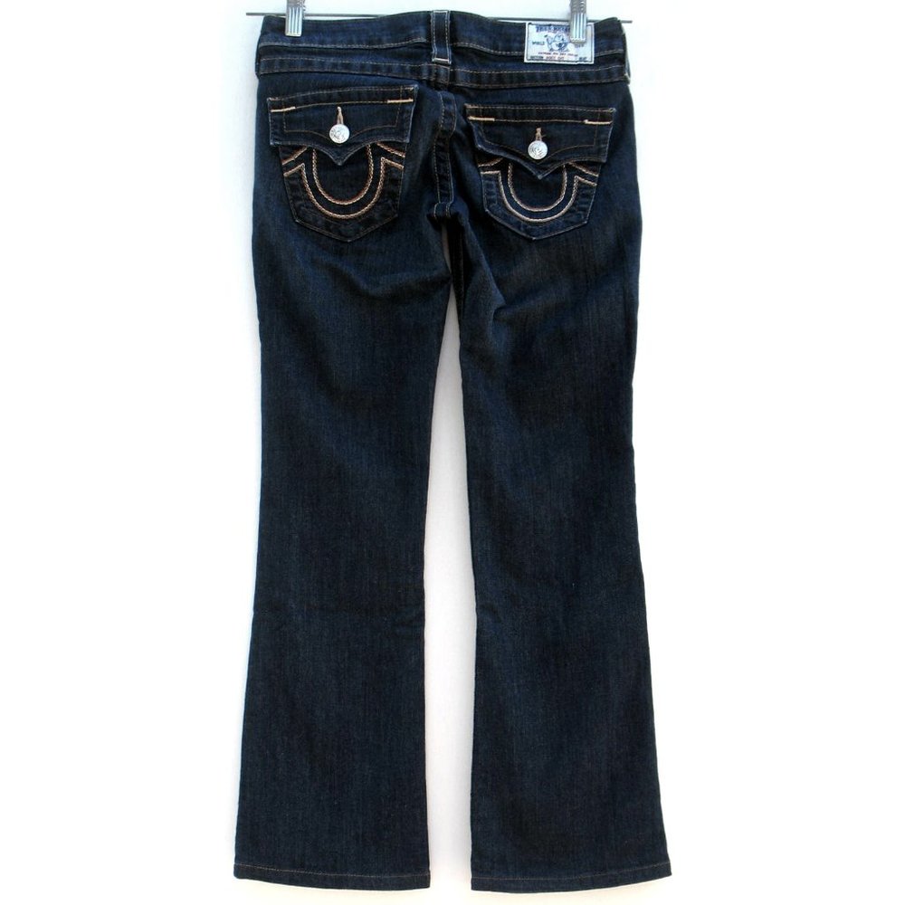 True Religion Boot Cut Dark Wash Flap Pocket Sz 26